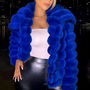 Sexy Women's Winter Solid Color Lapel Long Sleeve Open Front Faux Fur Coat